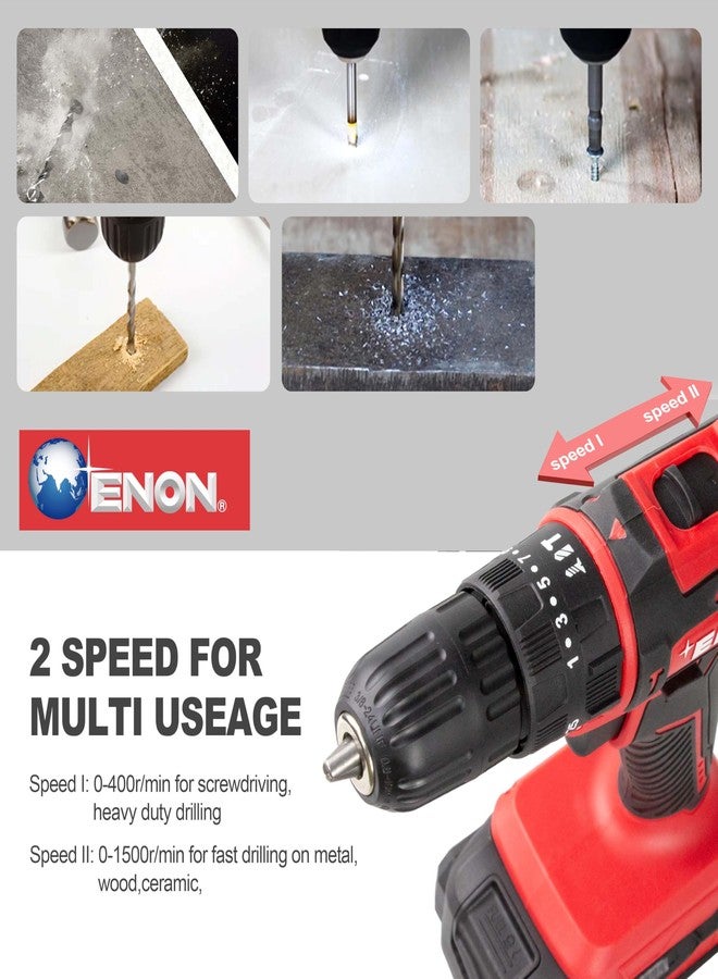 Enon Cordless Impact Drill/Driver for Home Use, 20V, 1500RPM, 22NM Torque, Keyless Chuck 10mm, 25 Level Torque, 2 Speed Modes, 3 Setting Modes, 2 x 1500mAh Batteries, 6 Months Warranty (XE-CD2010) - Image 4